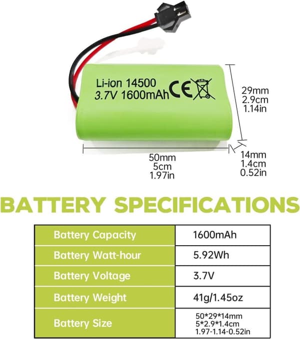2 stk 3.7V 1600mAh Li-ion batterier + USB-kabler SM-2P - Velegnet til RC bil 9962, 8837 fjernstyret legetøj batterier