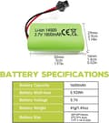 Miniatyrbillede 2 af 7: 2 stk 3.7V 1600mAh Li-ion batterier + USB-kabler SM-2P - Velegnet til RC bil 9962, 8837 fjernstyret legetøj batterier