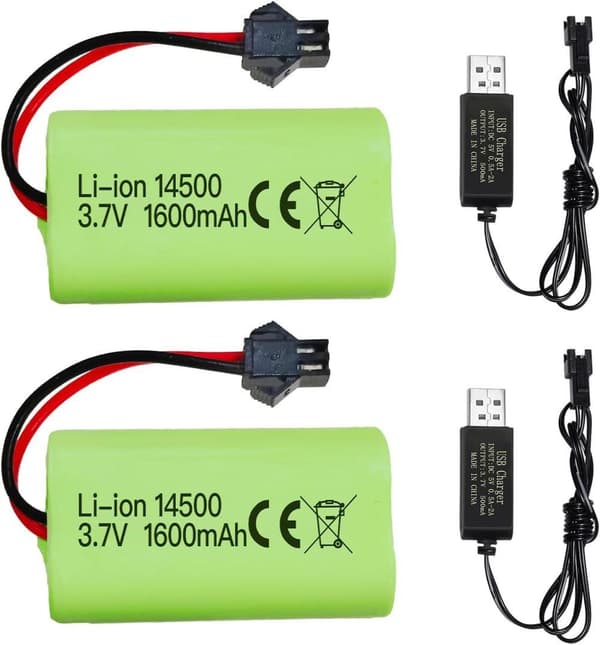 2 stk 3.7V 1600mAh Li-ion batterier + USB-kabler SM-2P - Velegnet til RC bil 9962, 8837 fjernstyret legetøj batterier