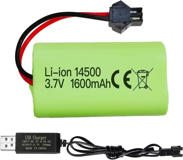1 stk 3.7V 1600mAh Li-ion batterier + USB-kabler SM-2P - Velegnet til RC Car 9962, 8837 Fjernstyret legetøj Tilbehør Batterier