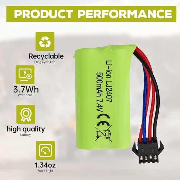 2 stk 7.4V 500mAh lithiumbatterier + USB-oplader - Høj hastighed - Velegnet til EC16, DE85 RC båd, bil - tilbehør til fjernstyret legetøj batterier