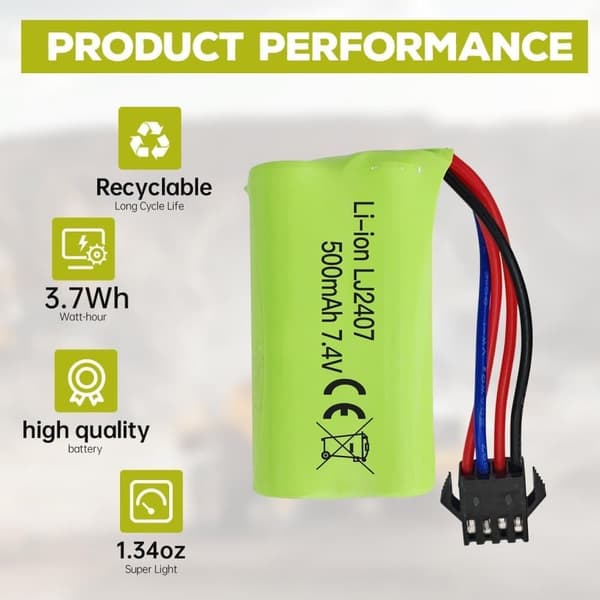 2 stk 7.4V 500mAh lithiumbatterier + USB-oplader - Høj hastighed - Velegnet til EC16, DE85 RC båd, bil - tilbehør til fjernstyret legetøj batterier