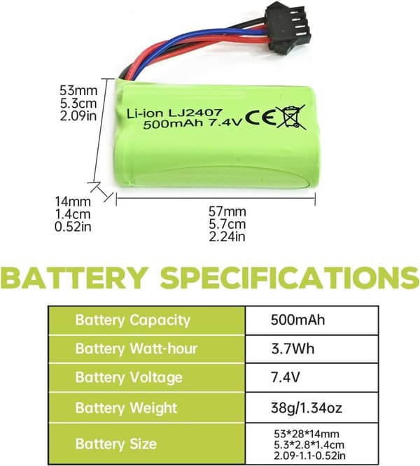 2 stk 7.4V 500mAh lithiumbatterier + USB-oplader - Høj hastighed - Velegnet til EC16, DE85 RC båd, bil - tilbehør til fjernstyret legetøj batterier