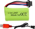Miniatyrbillede 1 af 7: 1 stk 7.4V 500mAh lithiumbatterier + USB-oplader - Høj hastighed - Velegnet til EC16, DE85 RC båd, bil - tilbehør til fjernstyret legetøj batterier