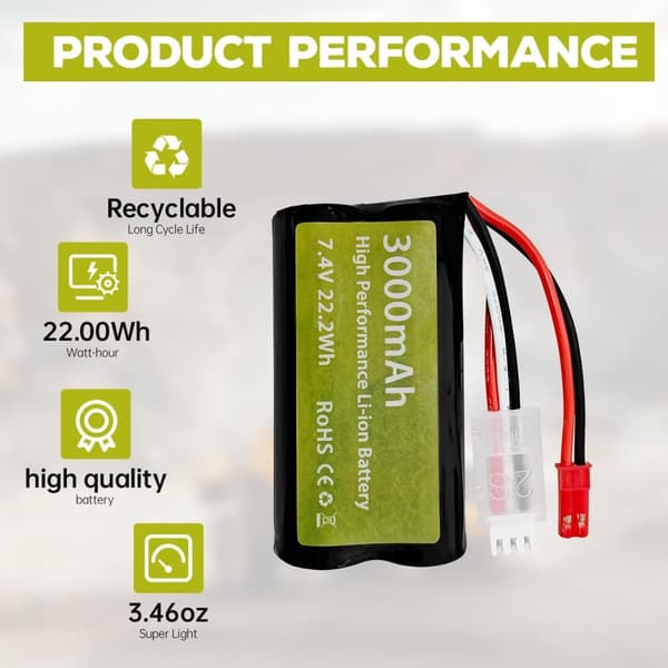 2 stk 7.4V 3000mAh 15C Li-ion batterier med JST-2P + 2-i-1 oplader - Velegnet til UDIRC UD1601, UD1602 - Tilbehør til fjernbetjent legetøj batterier