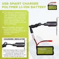 Miniatyrbillede 7 af 8: 7.4V 3000mAh 15C Li-ion batteri med JST-2P + USB-opladningskabel - Velegnet til UDIRC UD1601 - Tilbehør til batterier til fjernstyret legetøj
