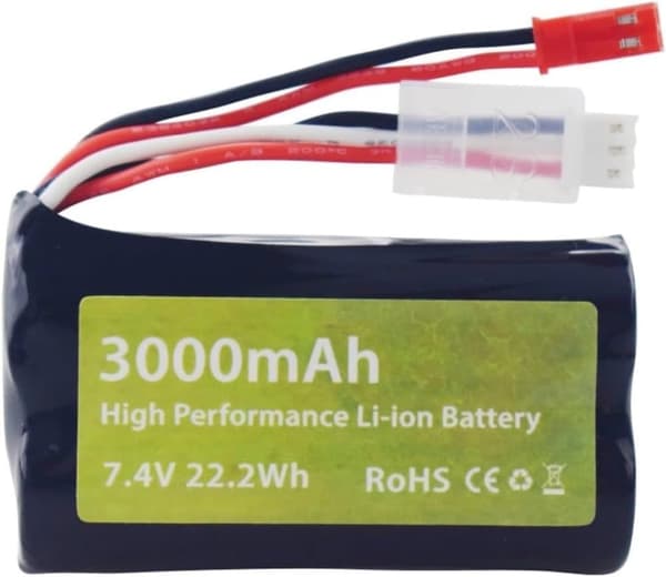 7.4V 3000mAh 15C Li-ion batteri med JST-2P + USB-opladningskabel - Velegnet til UDIRC UD1601 - Tilbehør til batterier til fjernstyret legetøj