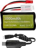 Miniatyrbillede 1 af 8: 7.4V 3000mAh 15C Li-ion batteri med JST-2P + USB-opladningskabel - Velegnet til UDIRC UD1601 - Tilbehør til batterier til fjernstyret legetøj