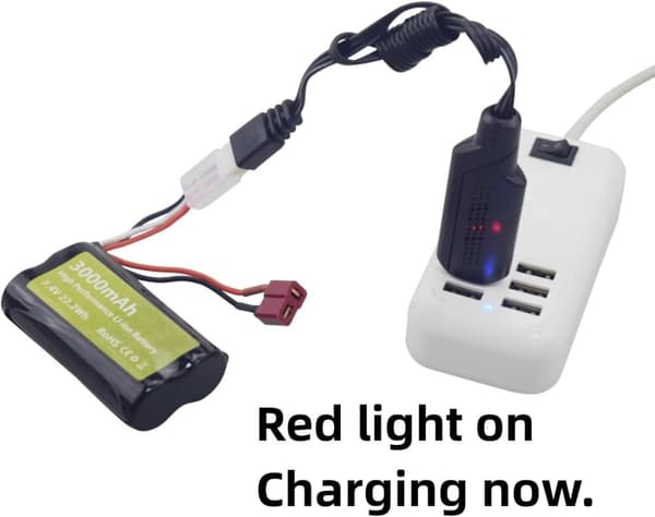 7.4V 3000mAh 15C Li-ion batteri med T-stik + USB-opladningskabel - Passer til WLtoys 12423 - Tilbehør til fjernbetjent legetøj batterier