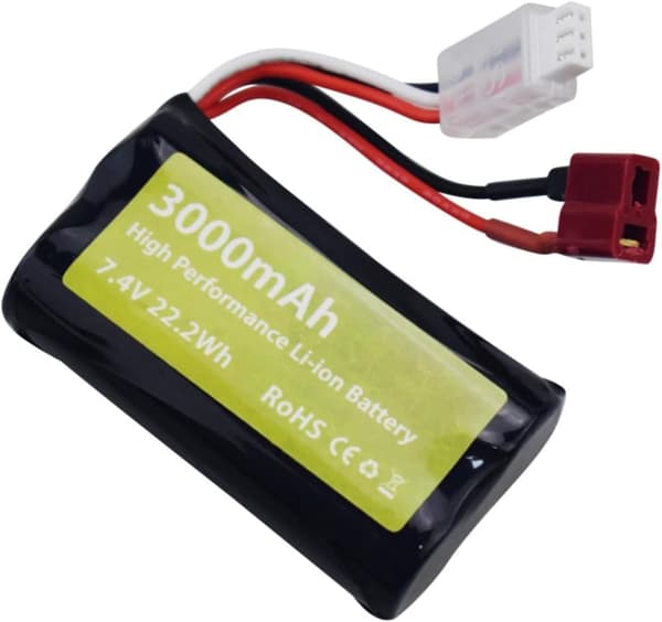 2 stk 7.4V 3000mAh 15C Li-ion batterier med T-stik + 2-i-1 USB-oplader - Passer til WLtoys 12423 - Tilbehør til fjernstyret legetøj batterier