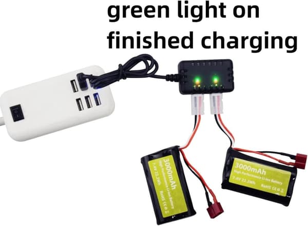 2 stk 7.4V 3000mAh 15C Li-ion batterier med T-stik + 2-i-1 USB-oplader - Passer til WLtoys 12423 - Tilbehør til fjernstyret legetøj batterier