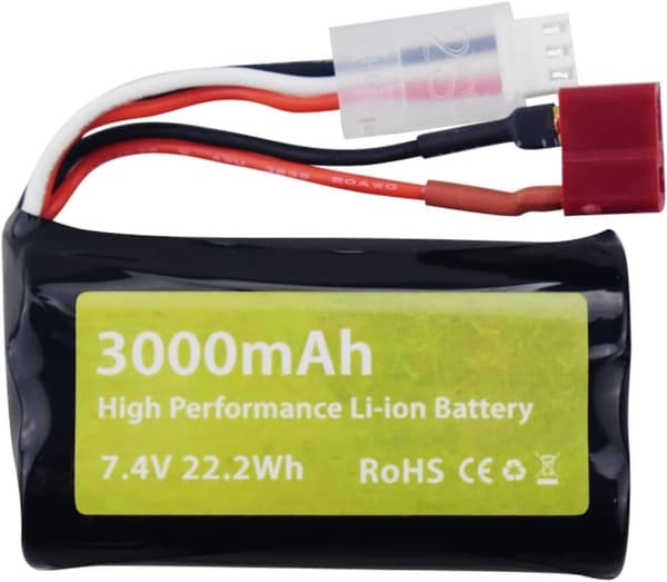 2 stk 7.4V 3000mAh 15C Li-ion batterier med T-stik + 2-i-1 USB-oplader - Passer til WLtoys 12423 - Tilbehør til fjernstyret legetøj batterier