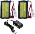 Miniatyrbillede 1 af 8: 2 stk 7.4V 3000mAh 15C Li-ion batterier med T-stik + 2-i-1 USB-oplader - Passer til WLtoys 12423 - Tilbehør til fjernstyret legetøj batterier