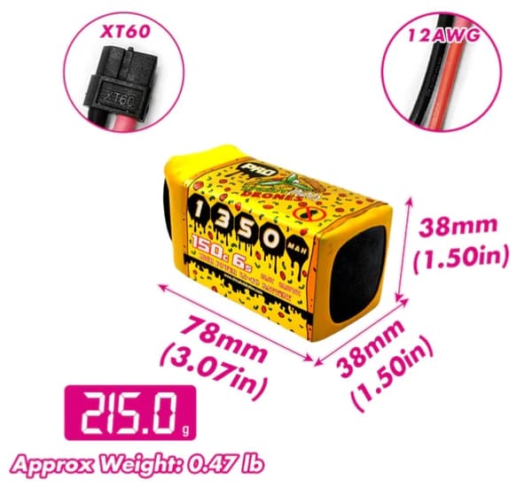 6s 1350mAh -150C - SpeedyPizzaDrones Pro XT60