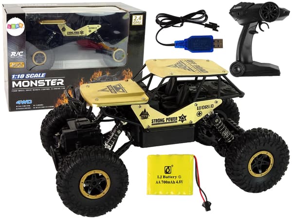 RC Car High Wheels 1:18 Plast Sort Guld