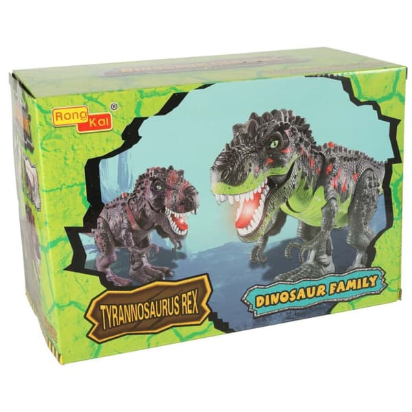 Den elektroniska T-REX-dinosaurien går och vrålar grönt