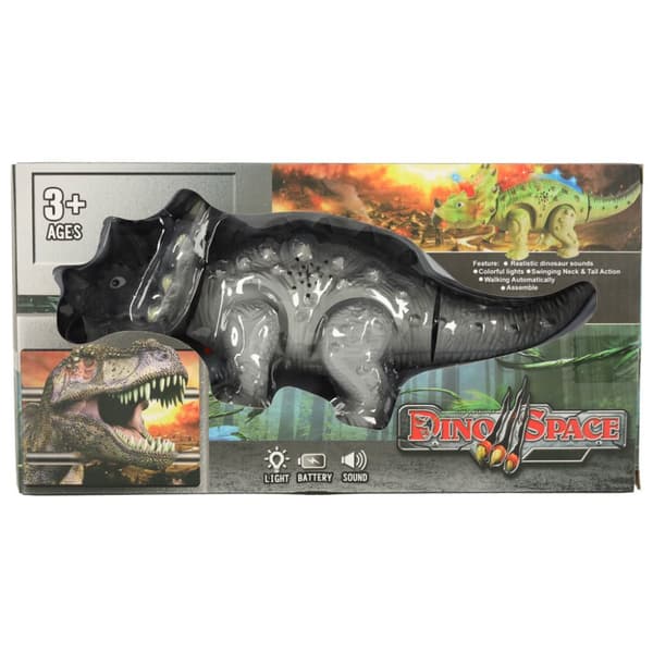 Triceratops dinosaur, batteridrevet interaktivt legetøj, gåture, lys og brøl