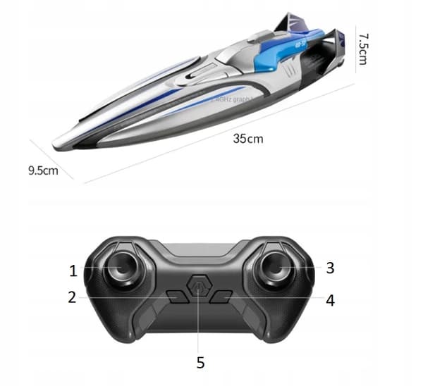 FJERNBETJENET MOTORBÅD 30 km/t LED Torpedo 60 minutter 2xBATTERI HURTIG