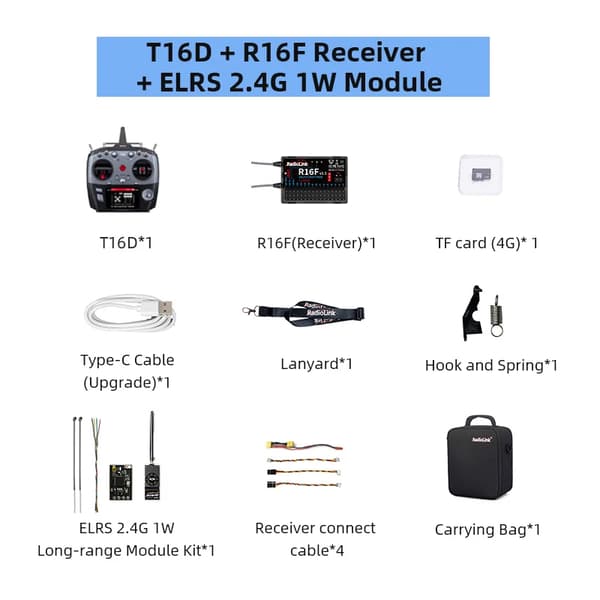 RC Sender, 16 Kanaler, 4000m Kontrolafstand,M2 med R16F ELRS