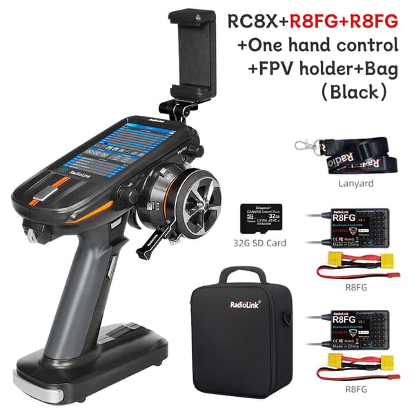 RC Sender, 8 Kanaler, 4,3-Tommer Skærm,2R8FG Sort