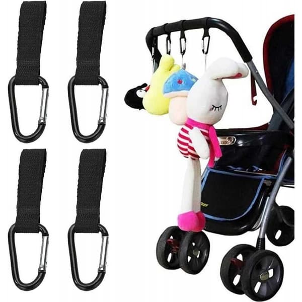 4-PACK Barnvagnskrokar Karbinhake - Svart