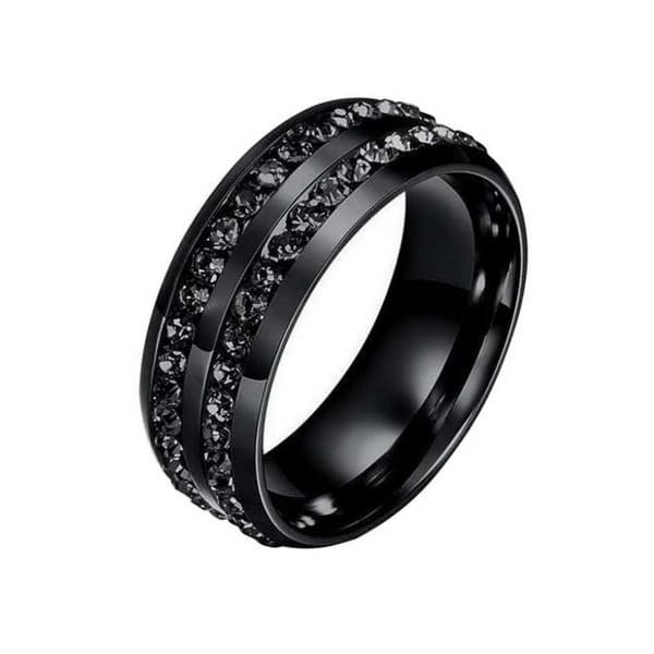 Ring svart Rostfritt Stål med Kristaller 16mm
