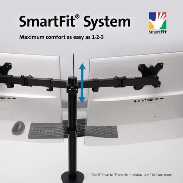 Kensington monitorarm - utdragbart stativ för 2 bildskärmar med ergonomisk SmartFit höjdjustering för