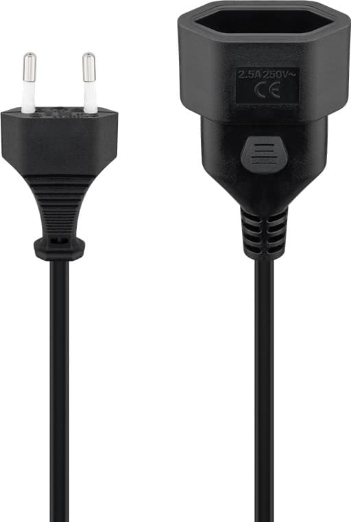 Förlängningskabel Europlug, 2 m, svart