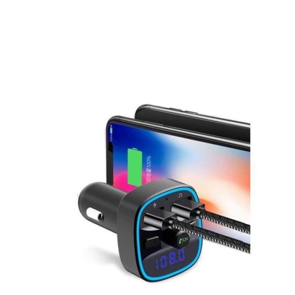 CBER15363-Bluetooth 5.0 FM-sändare, Bluetooth MP3-spelare Trådlös radioadaptersats FM-sändare Billaddare, Ring M