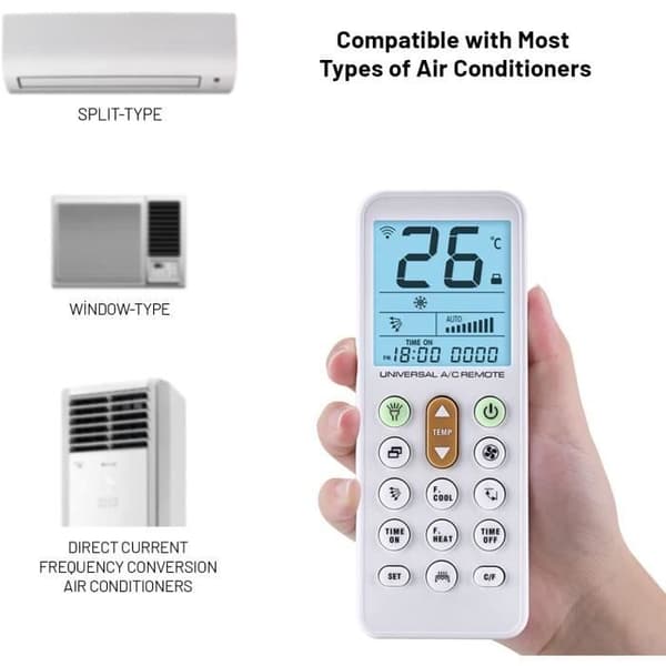 Leyf Universal A/C LCD-bakgrundsbelysning Luftkonditioneringsfjärrkontroll, Ersättningsfjärrkontroll för luftkonditionering, Luftkonditionering