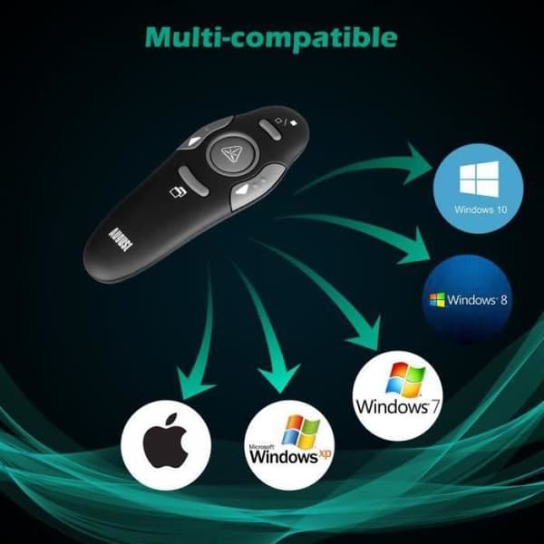 Trådlös PowerPoint Presentation Remote – August LP205 – Professionell röd laserpekare &amp; Page Navigator – Svart