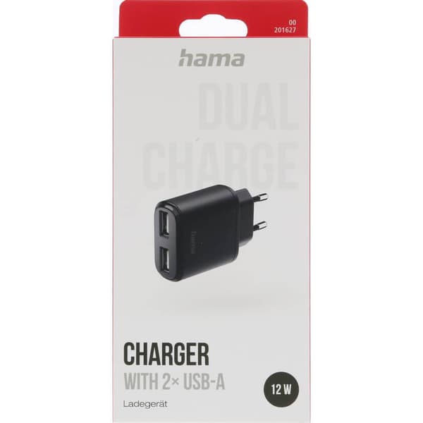 Lader 2xUSB-A 12W Svart