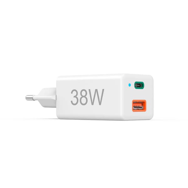 Minilader USB-C + USB-A Qualcomm 3.0 38W Hvit