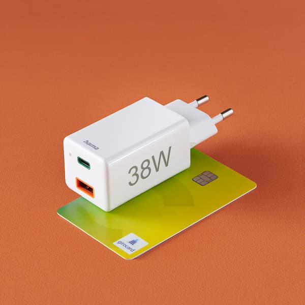 Minilader USB-C + USB-A Qualcomm 3.0 38W Hvit