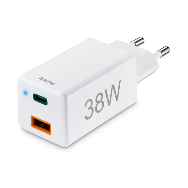 Minilader USB-C + USB-A Qualcomm 3.0 38W Hvit