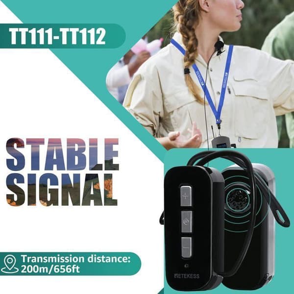 Retecess TT112 Tour Guide System, 36 kanaler, enkelt och grundläggande, bärbart trådlöst ljudheadset, 200 m, för turism, fabrik