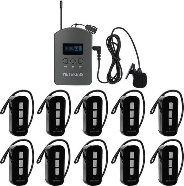 Retecess TT112 Tour Guide System, 36 kanaler, enkelt och grundläggande, bärbart trådlöst ljudheadset, 200 m, för turism, fabrik