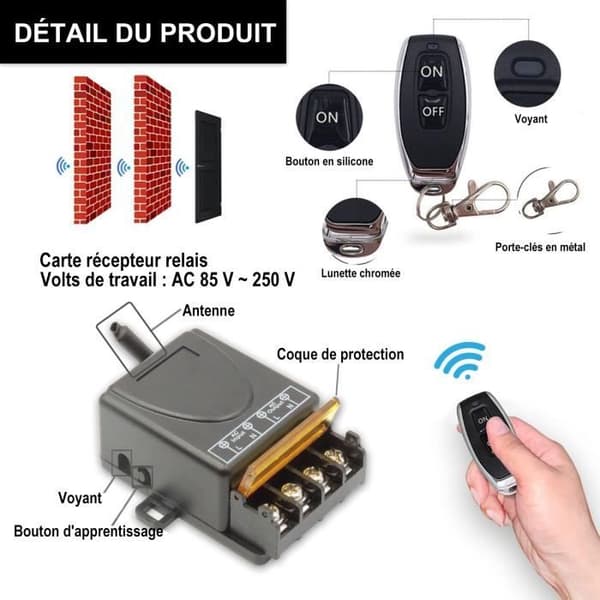 PÅ-AV 433Mhz trådlös högeffektfjärrkontrollbrytare, AC 220V/240V/110V 30A RF-fjärrkontroll för ljus