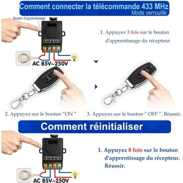 PÅ-AV 433Mhz trådlös högeffektfjärrkontrollbrytare, AC 220V/240V/110V 30A RF-fjärrkontroll för ljus