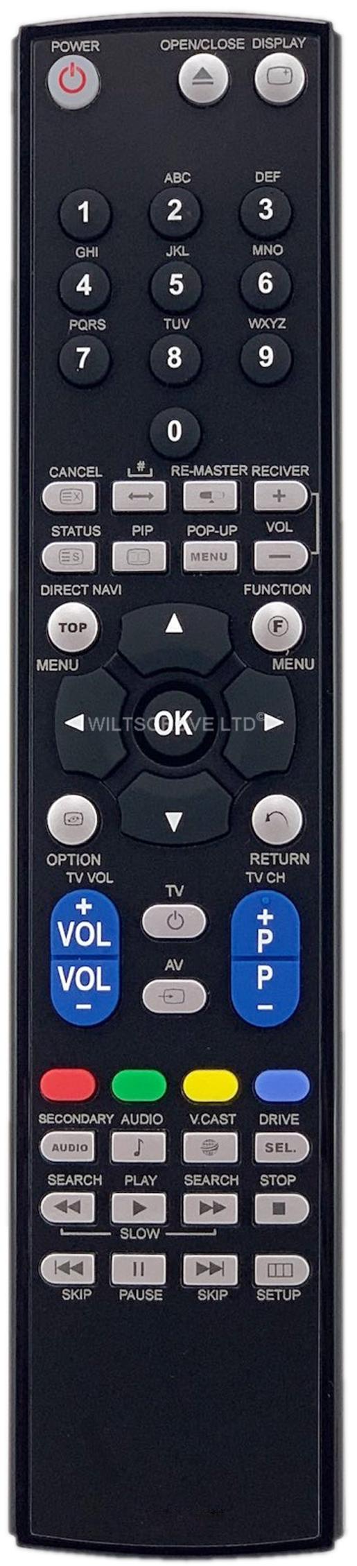 RM Series Remote Control fits PANASONIC DMPBD80EBK DMP-BD80EB-K DMPBD80EGK