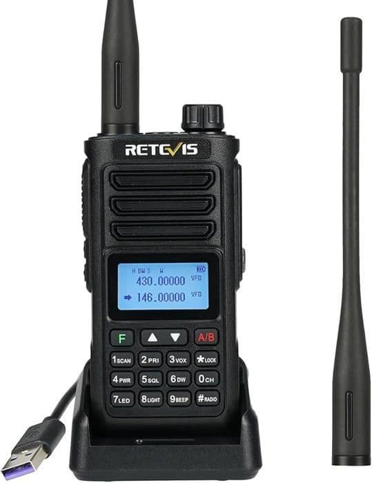 Retevis RA89 amatörradio, dubbelband, hög effekt, vattentät IP68, batteri 2500mAh, VFO, uppladdningsbar via USB A-C