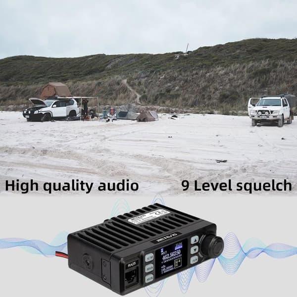 Retevis RA25 Mobile Transceiver, Dual Monitor, 5W/20W, 500 Channel, FM Radio, 5Tone/2Tone/DTMF, 1,44 tum TFT Display