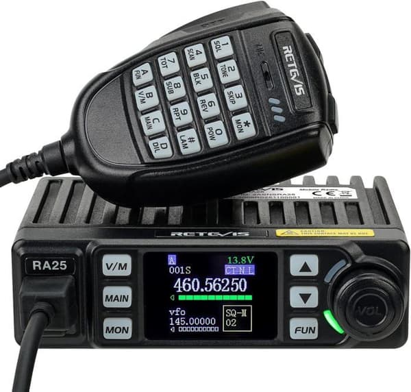 Retevis RA25 Mobile Transceiver, Dual Monitor, 5W/20W, 500 Channel, FM Radio, 5Tone/2Tone/DTMF, 1,44 tum TFT Display
