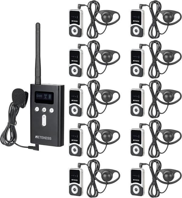 Retekess T130S Träningsguide System Trådlöst, 100m, Flerspråkigt översättningssystem för Turism, Fabriksbesök (10 Mottagare)