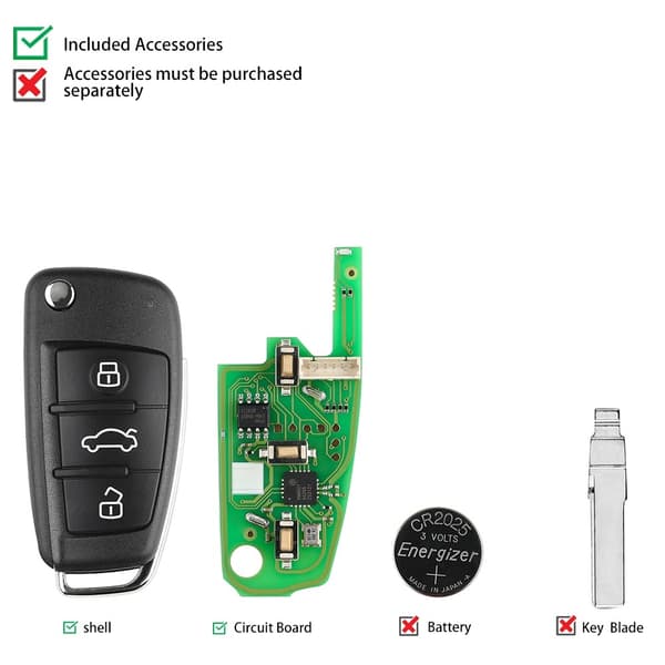 VVDI2 Universal Fjärrnyckel för Audi, 3 Knappar, Paket om 5,5st