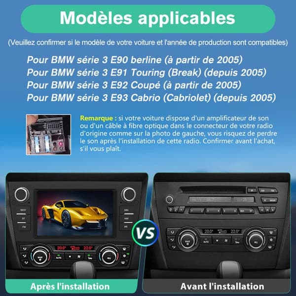 AWESAFE 4G Android 13 Bilradio 4GB+64GB för BMW Series 3 E90 E91 E92 E93 med Carplay Android Auto 7-tumsskärm GPS