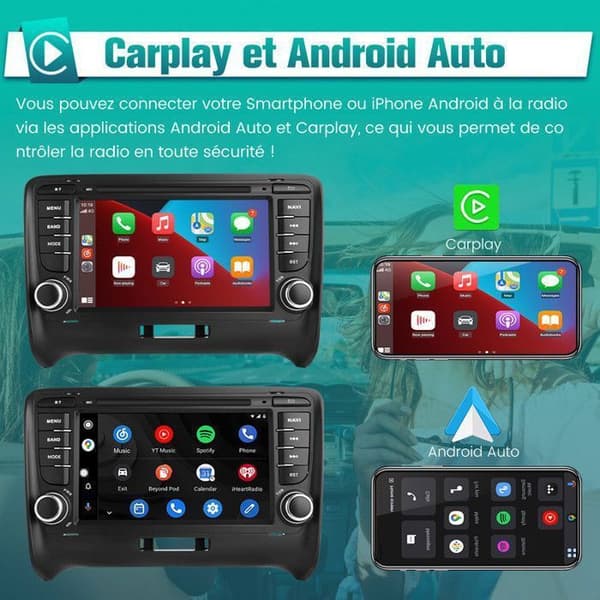 AWESAFE Android 13 2GB+64GB bilradio för Audi TT MK2 8J (2006-2012) med 7'' Carplay Android Auto GPS WiFi BT USB FM RDS