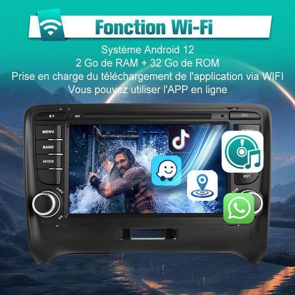 AWESAFE Android 13 2GB+64GB bilradio för Audi TT MK2 8J (2006-2012) med 7'' Carplay Android Auto GPS WiFi BT USB FM RDS