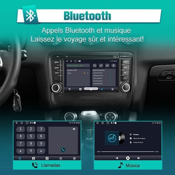 AWESAFE Android 13 2GB+64GB bilradio för Audi TT MK2 8J (2006-2012) med 7'' Carplay Android Auto GPS WiFi BT USB FM RDS
