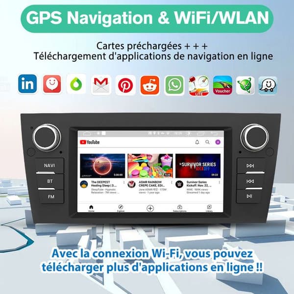 AWESAFE 4G Android 13 6GB+128GB Bilradio för BMW Series 3 E90 E91 E92 E93 med Carplay Android Auto 7-tumsskärm GPS Bluetooth